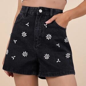 Embellished Black Denim Shorts - BRAND NEW